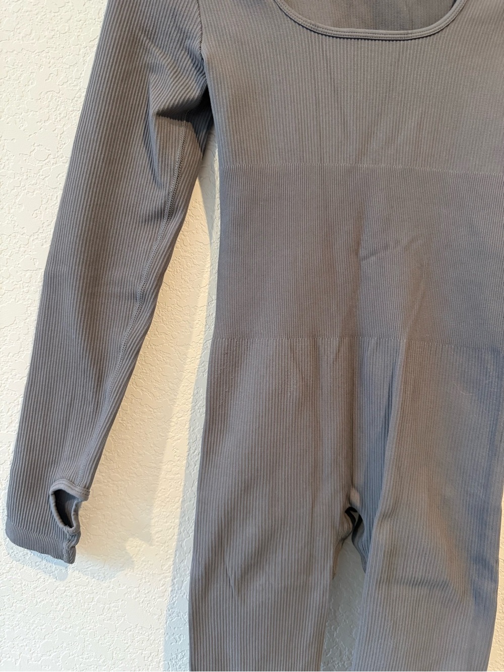 Gray Ribbed Long-Sleeve Jumpsuit - Picture 3 of 3